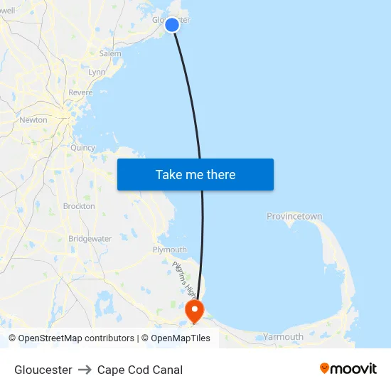 Gloucester to Cape Cod Canal map
