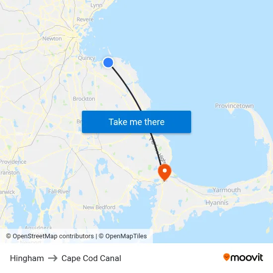 Hingham to Cape Cod Canal map