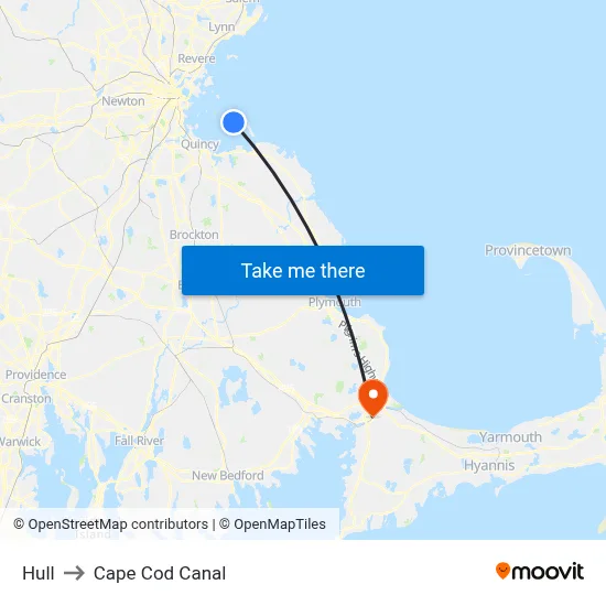 Hull to Cape Cod Canal map