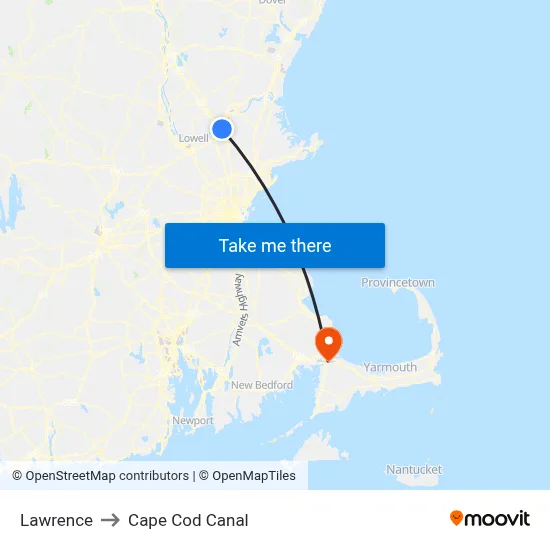 Lawrence to Cape Cod Canal map
