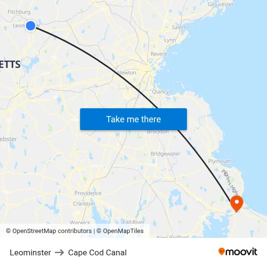 Leominster to Cape Cod Canal map
