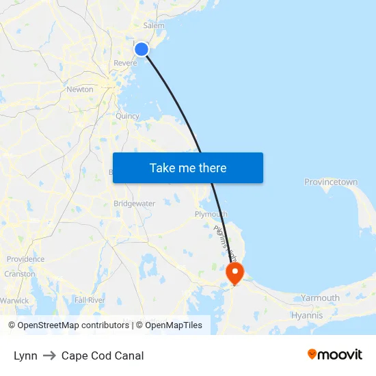 Lynn to Cape Cod Canal map