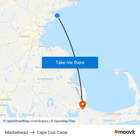Marblehead to Cape Cod Canal map