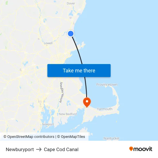 Newburyport to Cape Cod Canal map