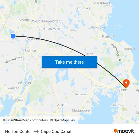 Norton Center to Cape Cod Canal map