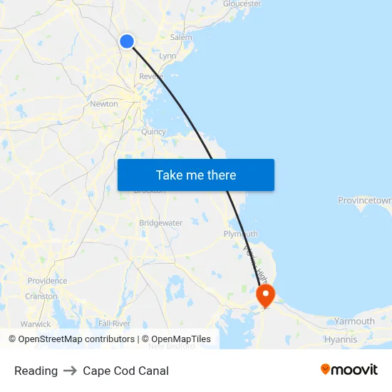 Reading to Cape Cod Canal map
