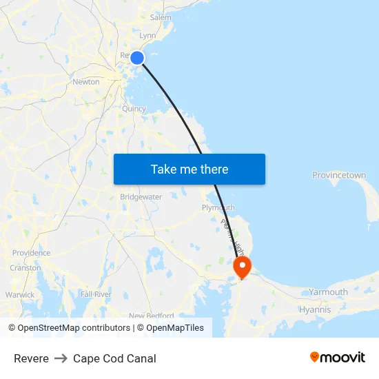 Revere to Cape Cod Canal map