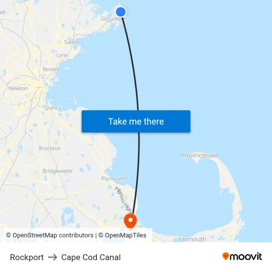 Rockport to Cape Cod Canal map