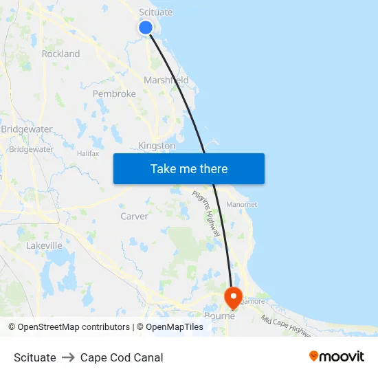 Scituate to Cape Cod Canal map