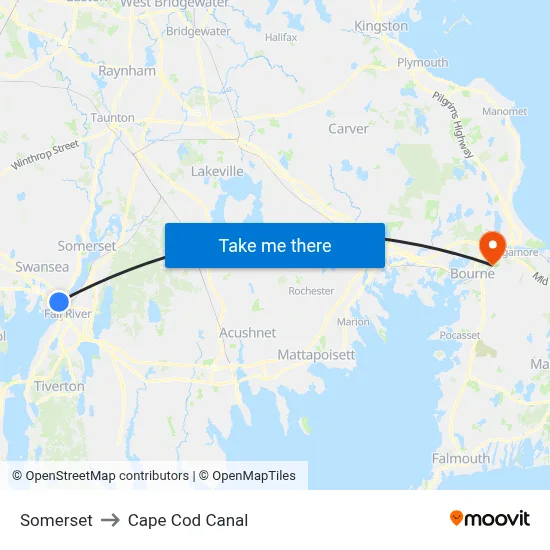Somerset to Cape Cod Canal map