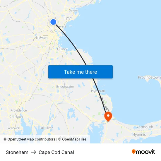 Stoneham to Cape Cod Canal map