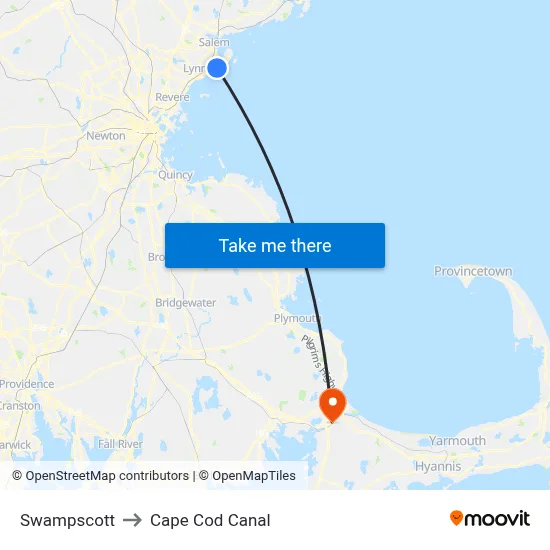 Swampscott to Cape Cod Canal map