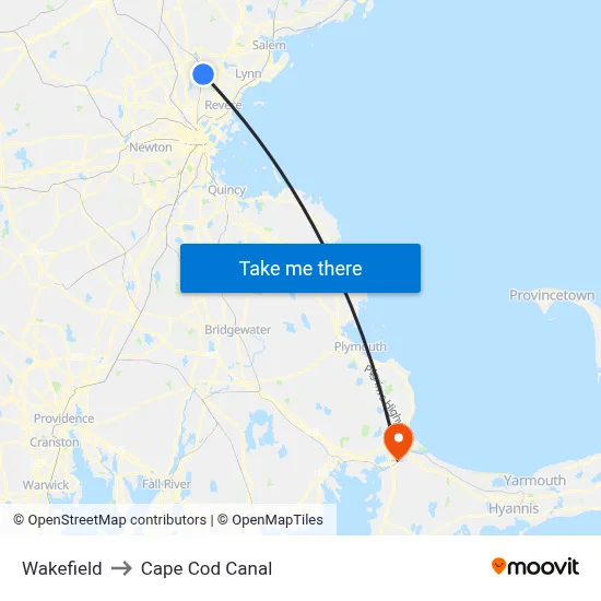 Wakefield to Cape Cod Canal map