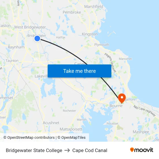 Bridgewater State College to Cape Cod Canal map