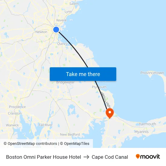 Boston Omni Parker House Hotel to Cape Cod Canal map