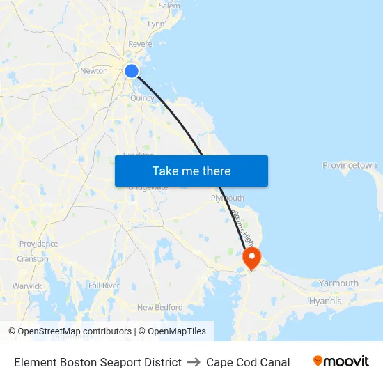 Element Boston Seaport District to Cape Cod Canal map
