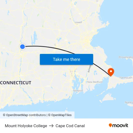 Mount Holyoke College to Cape Cod Canal map