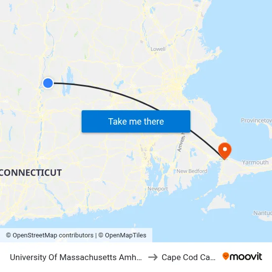 University Of Massachusetts Amherst to Cape Cod Canal map