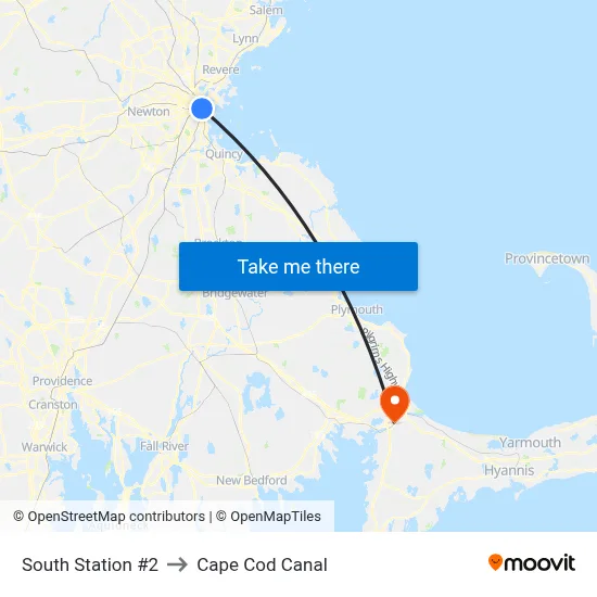 South Station #2 to Cape Cod Canal map