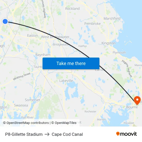 P8-Gillette Stadium to Cape Cod Canal map