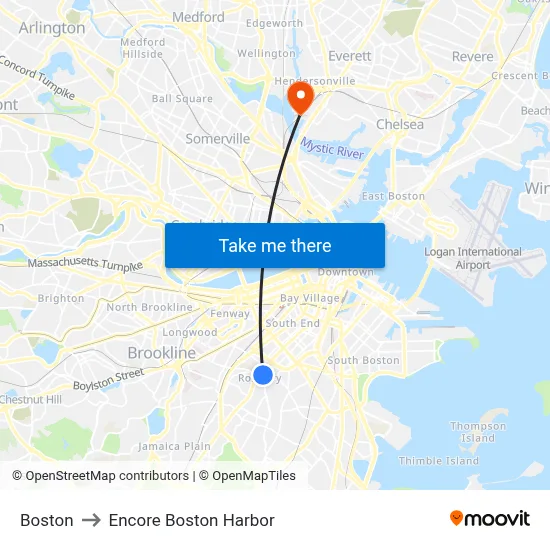 Boston to Encore Boston Harbor map