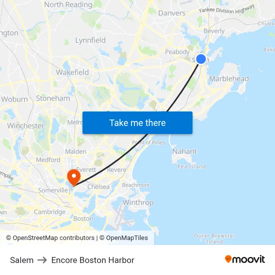 Salem to Encore Boston Harbor map