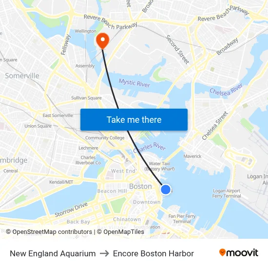 New England Aquarium to Encore Boston Harbor map
