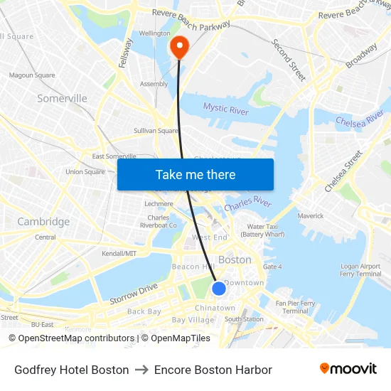 Godfrey Hotel Boston to Encore Boston Harbor map