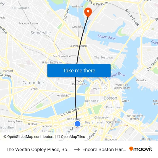 The Westin Copley Place, Boston to Encore Boston Harbor map