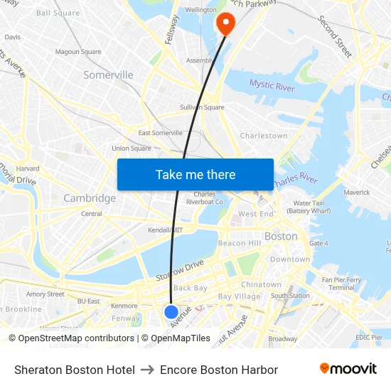 Sheraton Boston Hotel to Encore Boston Harbor map