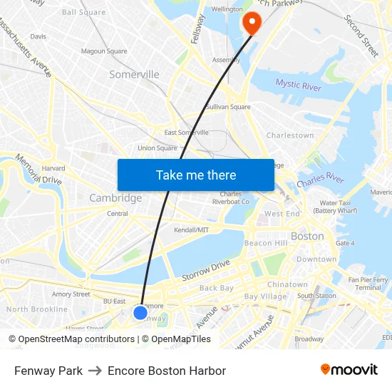 Fenway Park to Encore Boston Harbor map