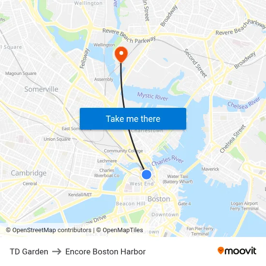 TD Garden to Encore Boston Harbor map