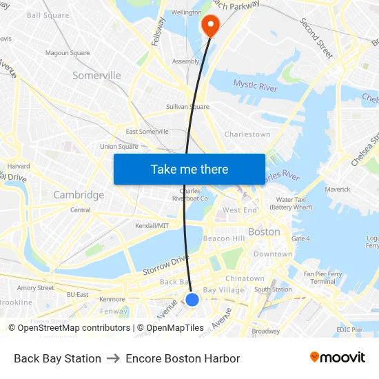 Back Bay Station to Encore Boston Harbor map