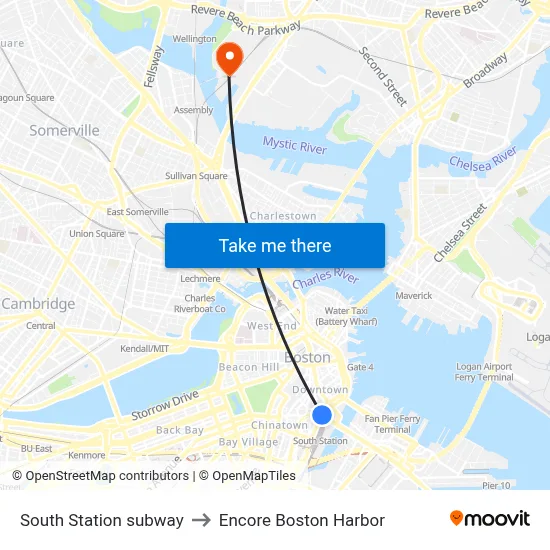 South Station subway to Encore Boston Harbor map