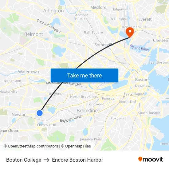 Boston College to Encore Boston Harbor map