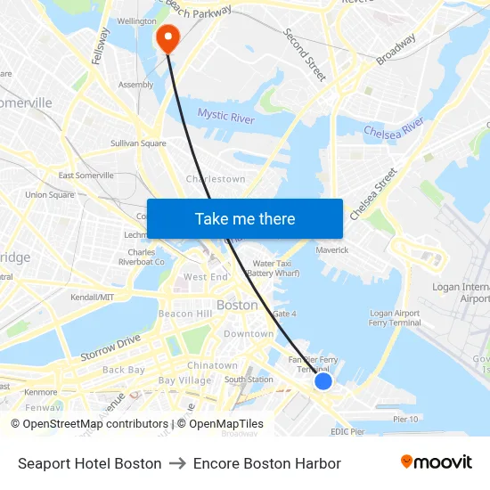 Seaport Hotel Boston to Encore Boston Harbor map