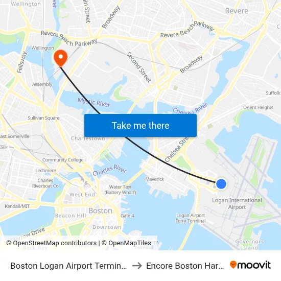 Boston Logan Airport Terminal C to Encore Boston Harbor map