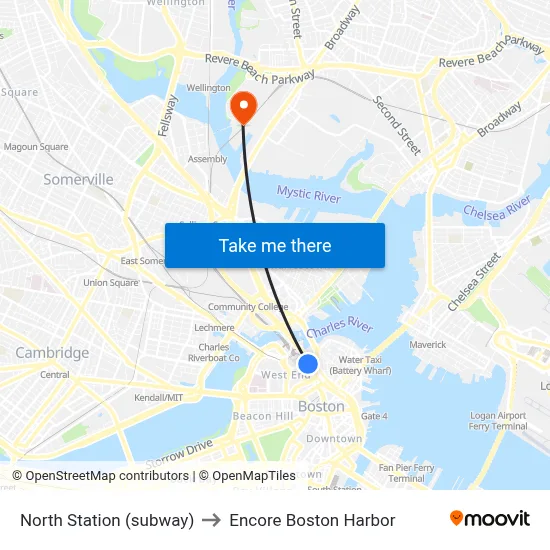North Station (subway) to Encore Boston Harbor map
