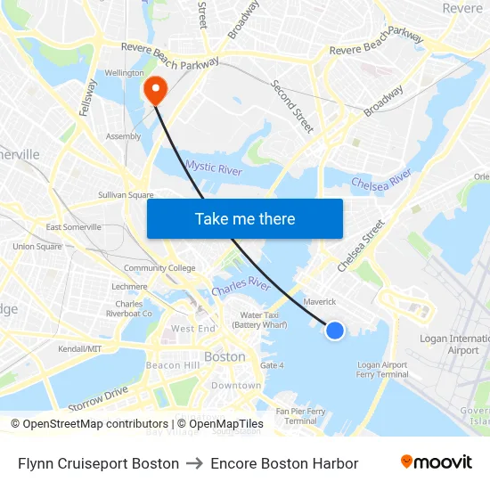 Flynn Cruiseport Boston to Encore Boston Harbor map