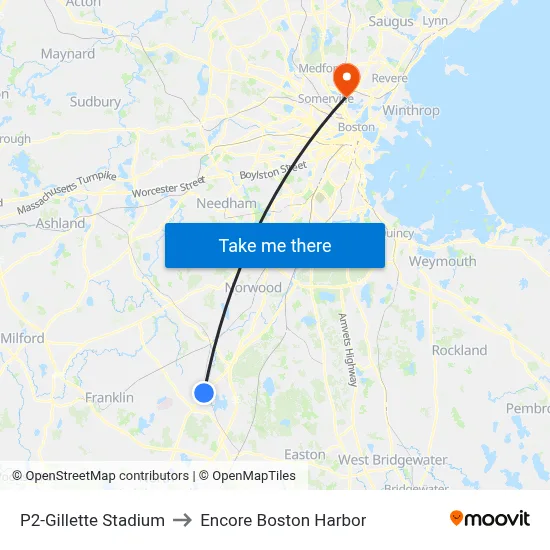 P2-Gillette Stadium to Encore Boston Harbor map