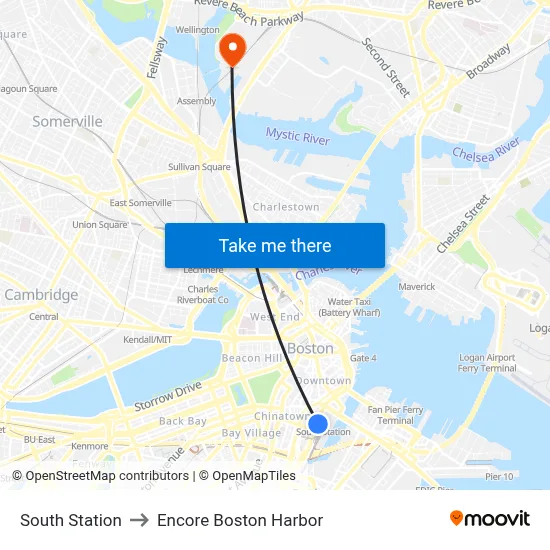 South Station to Encore Boston Harbor map