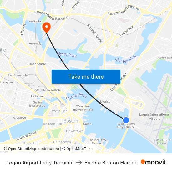 Logan Airport Ferry Terminal to Encore Boston Harbor map
