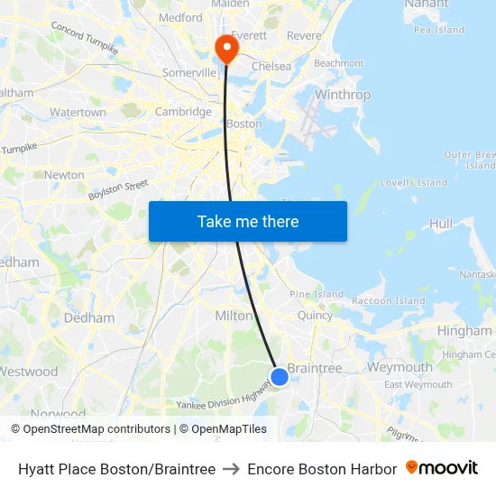 Hyatt Place Boston/Braintree to Encore Boston Harbor map