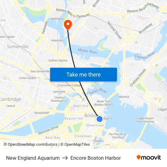 New England Aquarium to Encore Boston Harbor map
