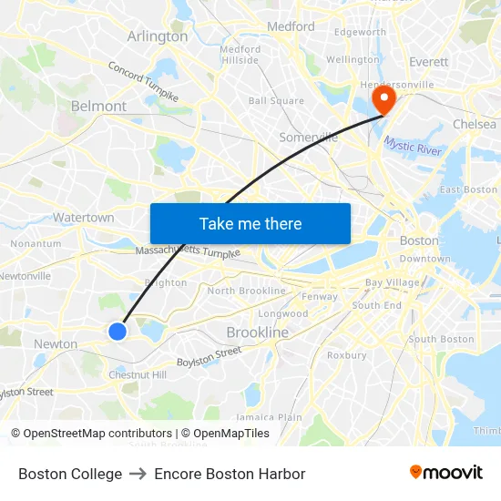 Boston College to Encore Boston Harbor map