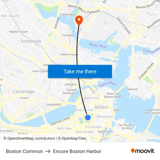Boston Common to Encore Boston Harbor map