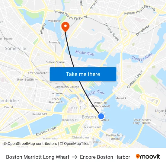 Boston Marriott Long Wharf to Encore Boston Harbor map