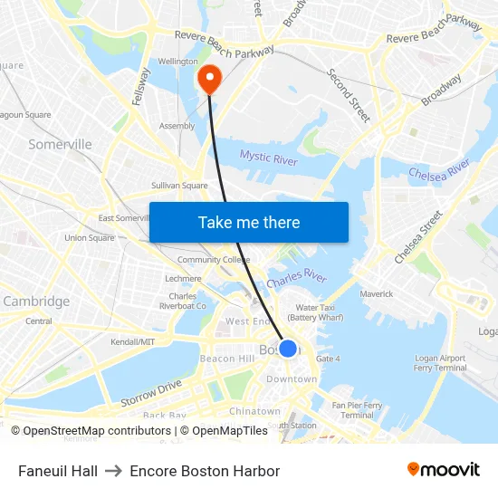 Faneuil Hall to Encore Boston Harbor map