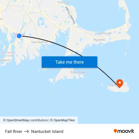 Fall River to Nantucket Island map