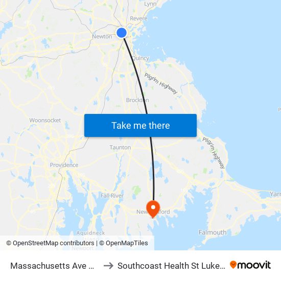 Massachusetts Ave @ Pearl St to Southcoast Health St Luke's Hospital map